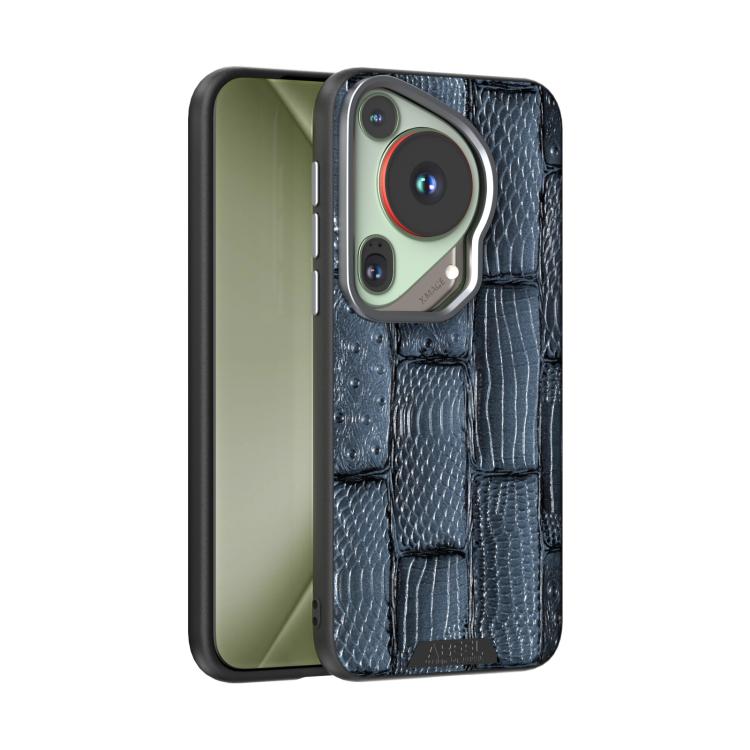 Funda de Piel Auténtica Magsafe con Micrograbado 6D para Huawei Pura 70 Ultra Beest (Azul)