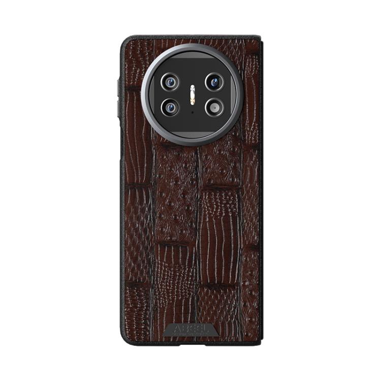 Funda de Piel Auténtica Magsafe con Micrograbado 6D y Diseño Abeel Beast para Huawei Mate X5 (Marrón)