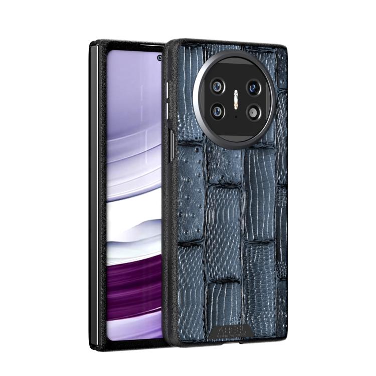 Funda de Piel Auténtica Magsafe con Micrograbado 6D y Diseño Abeel Beast para Huawei Mate X5 (Azul)