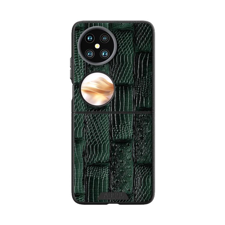 Funda de Piel Auténtica Magsafe con Micrograbado 6D Abbeel Beast Pattern para Huawei Pocket 2 (Verde)