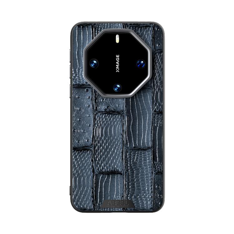 Funda de Piel Auténtica con Micrograbado 6D para Huawei Mate 60 Rs Ultimate (Azul)