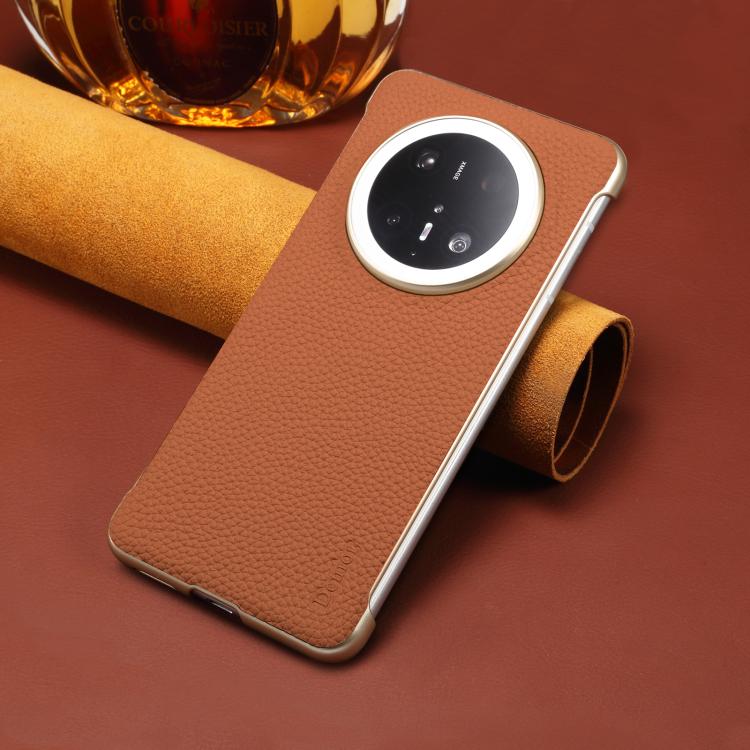 Funda Magsafe sin Marco Huawei Mate 70 Pro Denior A20 Piel Auténtica Textura de Lichi (Marrón)