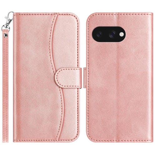 Funda de Cuero con Doble Pliegue en Forma de S para Google Pixel 9A (Oro Rosa)