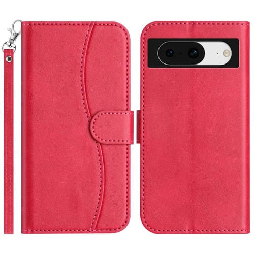 Funda de Cuero con Doble Pliegue en Forma de S para Google Pixel 8 (Rosa y Rojo)