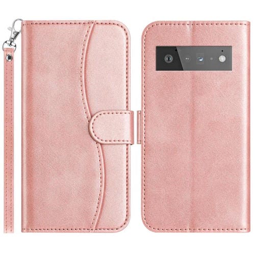 Funda de Cuero con Doble Pliegue en Forma de S para Google Pixel 6 Pro (Oro Rosa)