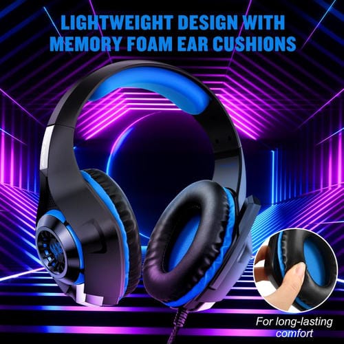 Auriculares para Juegos Kotion Each GS400 con Micrófono Omnidireccional y Cable de 1,9 m (Negro y Azul)