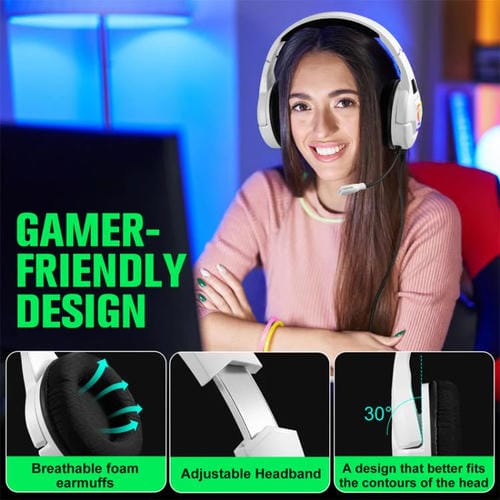 Auriculares Soulbytes S100 con Micrófono Omnidireccional para Esports (Blancos) Longitud 1,9 m