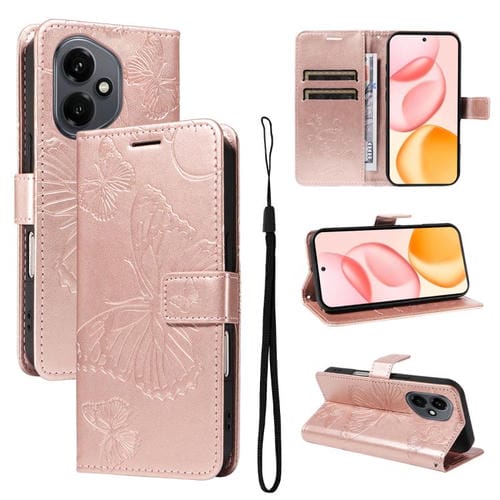 Funda de cuero con tapa y diseño de mariposa en relieve 3D para Honor 400 Global (156,5 mm) (oro rosa)