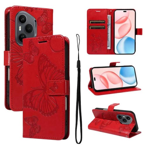 Funda de cuero con tapa y diseño de mariposa en relieve 3D para Honor 400 Pro Global (160,8 mm) (Rojo)