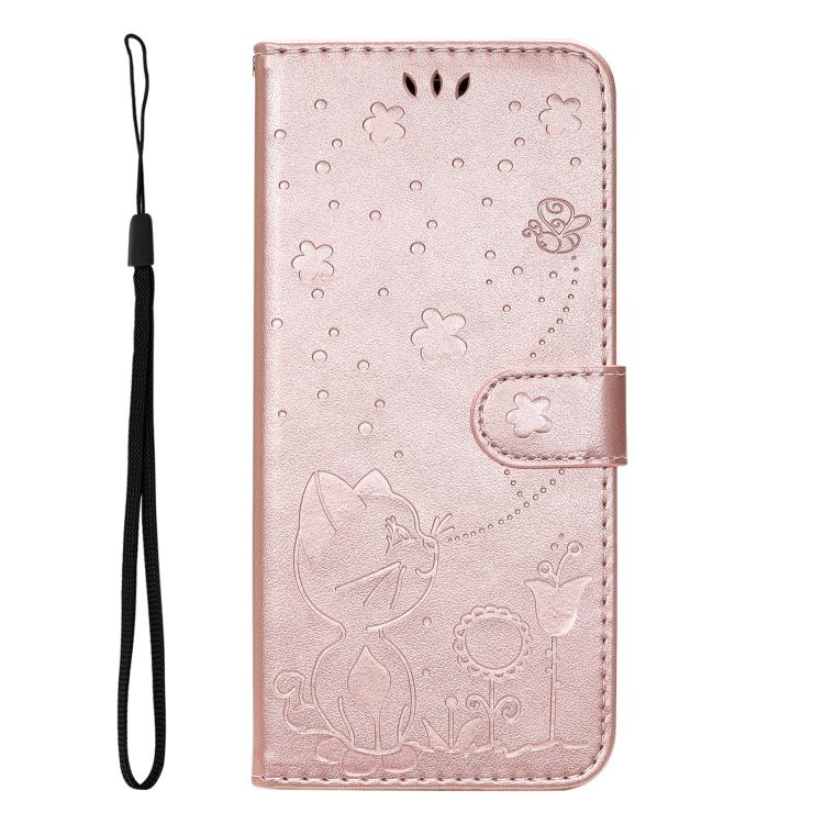 Funda de piel con tapa y diseño de gato y abeja para Samsung Galaxy A36 5G / M56 5G (oro rosa)