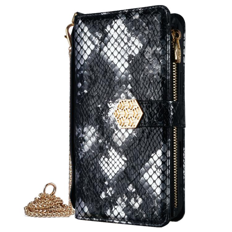 Funda de Piel Textura de Serpiente con Asa Cruzada para Infinix Zero 40 4G (Negra)