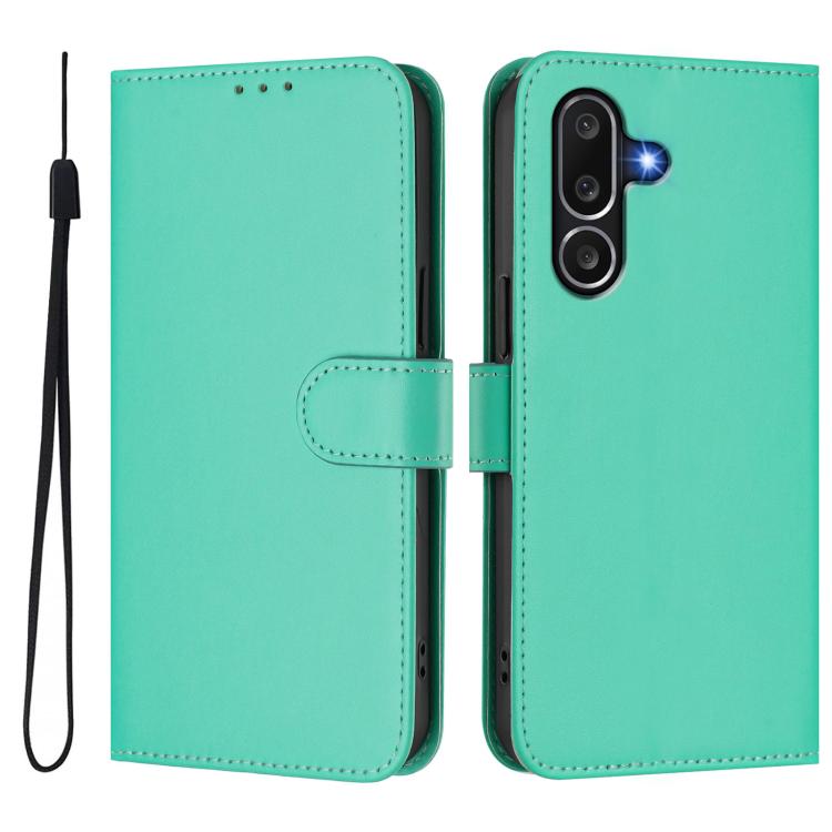 Funda de piel con textura de color liso y cordón para Samsung Galaxy M56 5G (verde)