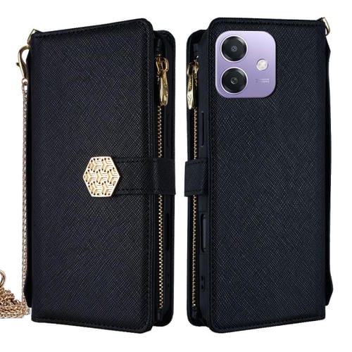 Funda de Cuero con Textura Cruzada y Asa Cruzada para Oppo A3X 5G (Negro)