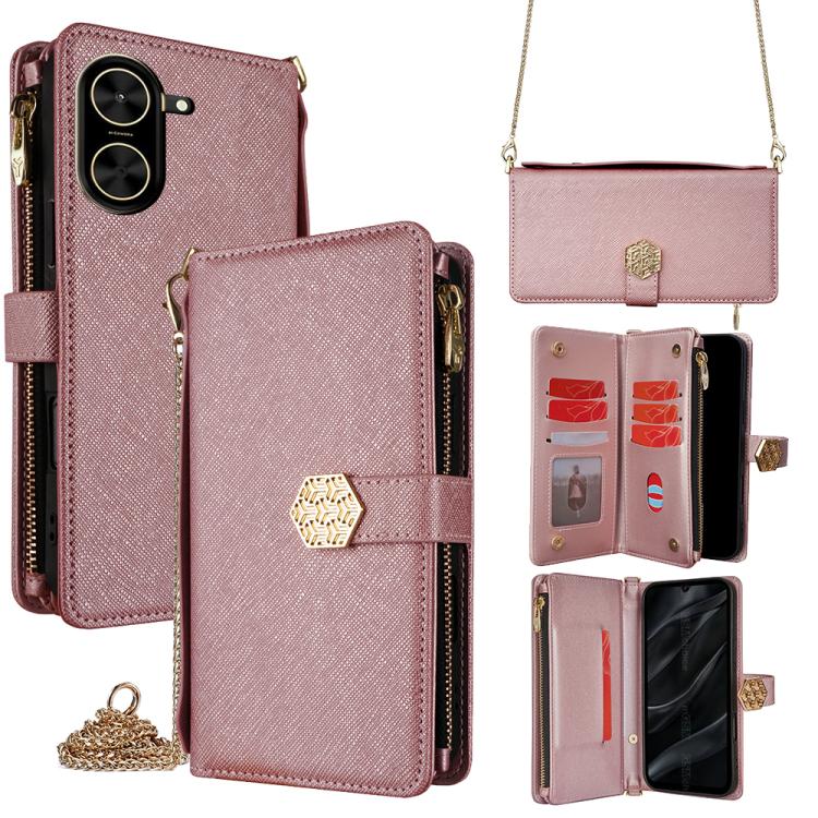 Funda de cuero con textura cruzada y asa cruzada para Redmi A5 4G (171,7 mm) (oro rosa)