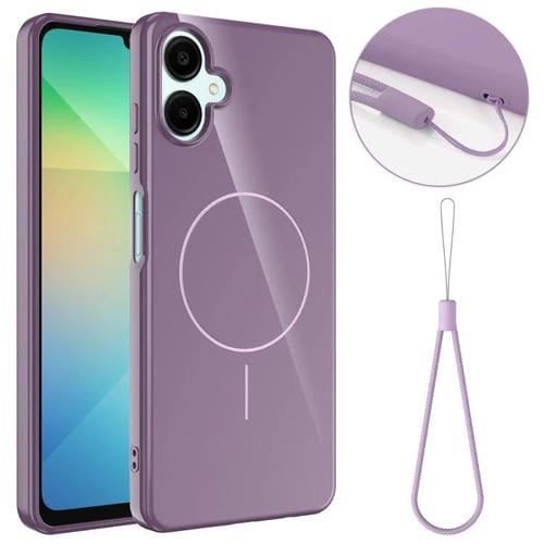 Funda MagSafe de TPU brillante a prueba de golpes con cordón para Samsung Galaxy A07 4G (morado)