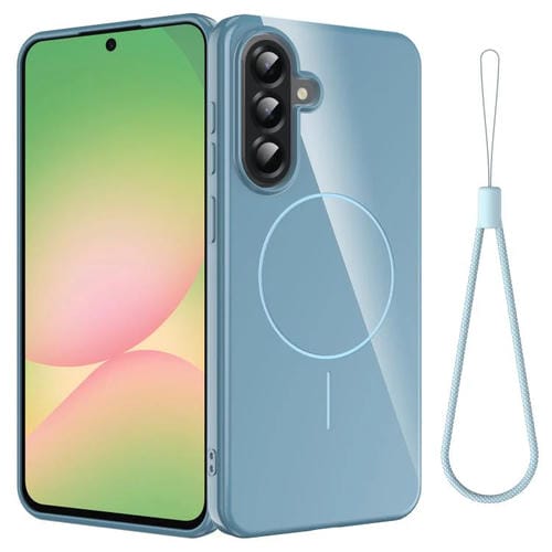 Funda MagSafe de TPU brillante a prueba de golpes con cordón para Samsung Galaxy A17 4G (azul)