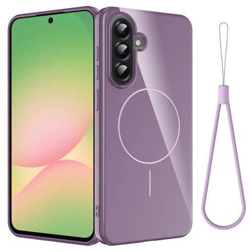Funda MagSafe de TPU brillante a prueba de golpes con cordón para Samsung Galaxy A17 4G (morado)