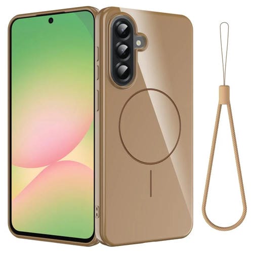 Funda MagSafe de TPU brillante a prueba de golpes con cordón para Samsung Galaxy A17 4G (dorada)