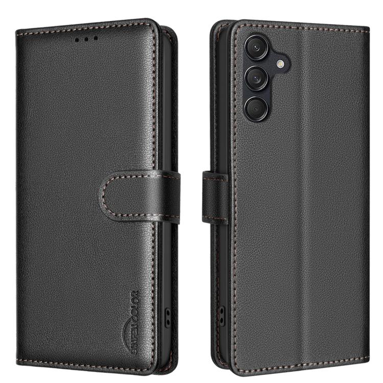 Funda de cuero antirrobo con textura de lichi RFID para Samsung Galaxy M36 5G6 5G (negra)
