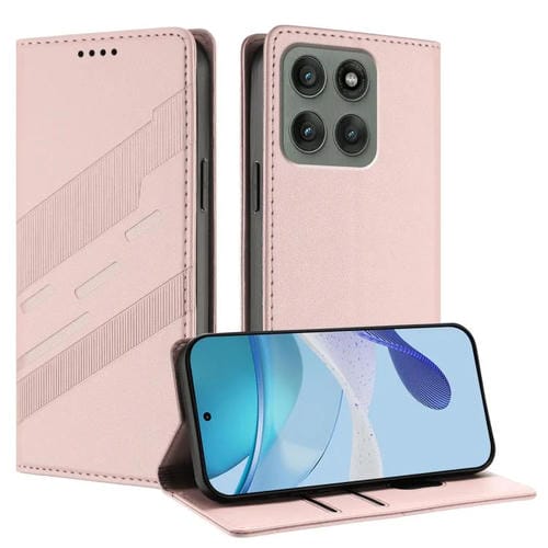 Funda de cuero retro con relieve para Motorola Edge 60 Pro (rosa)