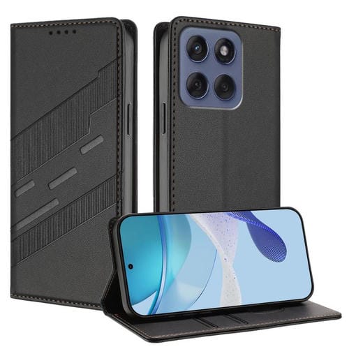Funda de cuero retro con relieve para Motorola Moto G86 5G (negro)