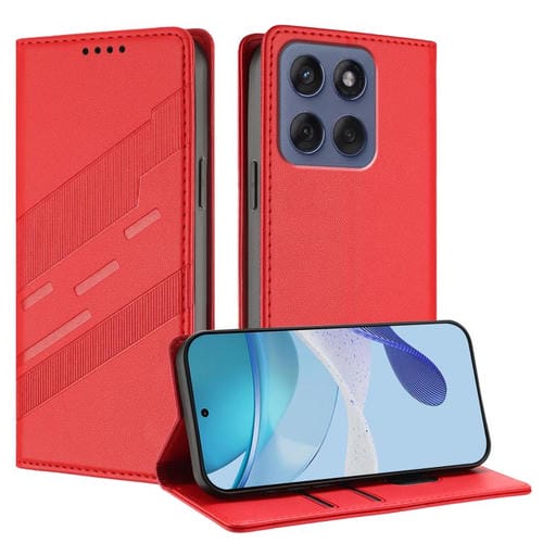 Funda de cuero retro con relieve para Motorola Moto G86 5G (rojo)