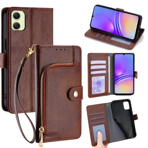 Funda de cuero con cremallera para Samsung Galaxy A05 4G (marrĂłn)