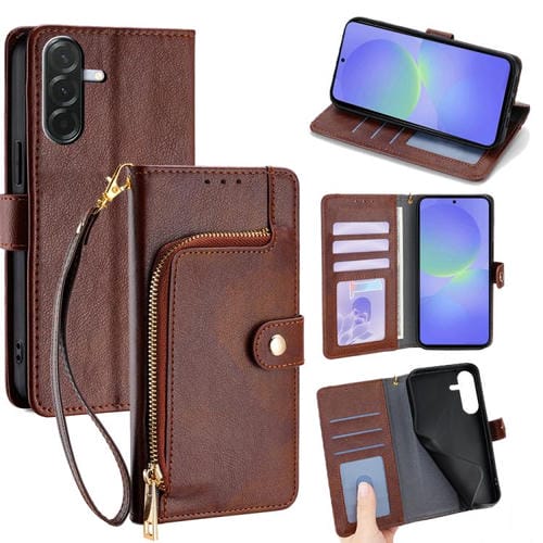 Funda de cuero con cremallera para Samsung Galaxy A36 5G (marrón)