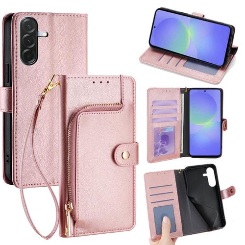 Funda de cuero con cremallera para Samsung Galaxy A36 5G (oro rosa)