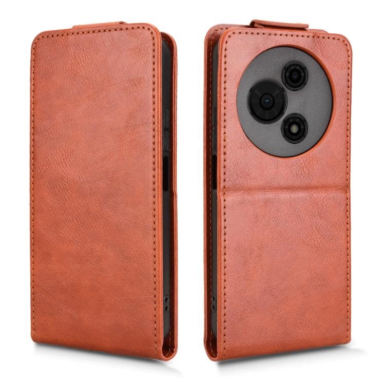 Funda magnética de cuero con tapa vertical y hebilla para TCL 605 (marrón)