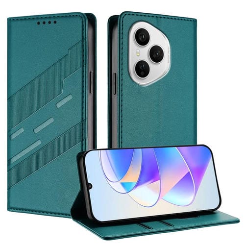 Funda de cuero retro con relieve para Honor 400 Pro Global (160,8 mm) (verde oscuro)