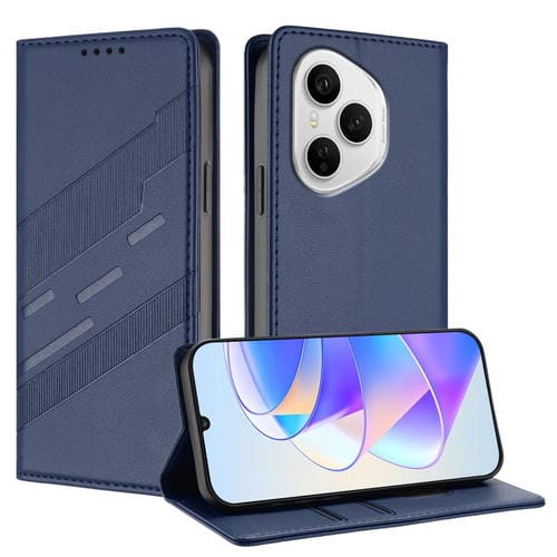 Funda de cuero retro con relieve para Honor 400 Pro Global (160,8 mm) (azul oscuro)