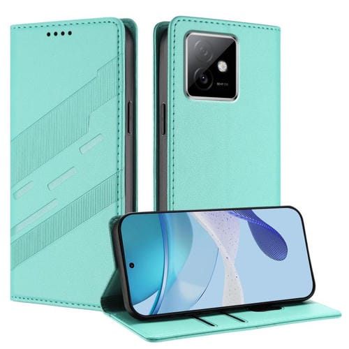 Funda de cuero retro con relieve para Honor X60 GT (verde menta)