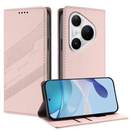 Funda de cuero retro con relieve para Huawei Pura 80 Pro+ (rosa)