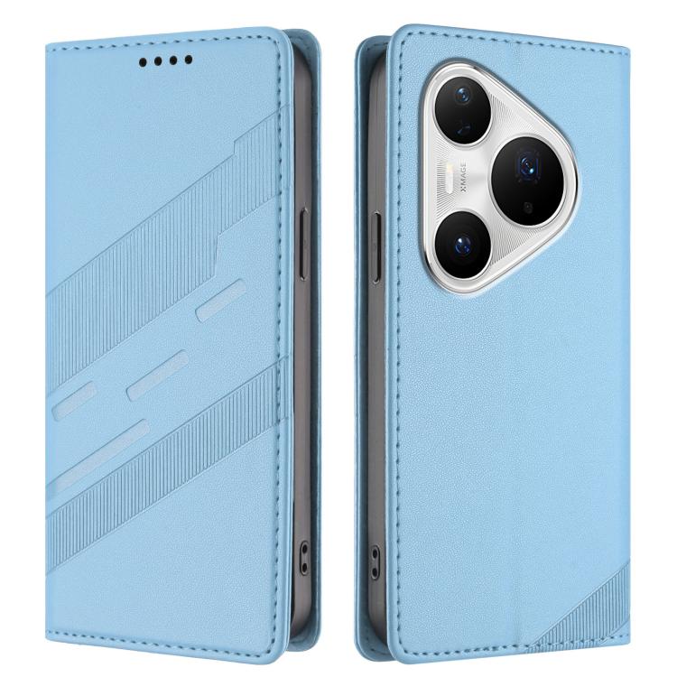 Funda de cuero retro con relieve para Huawei Pura 80 Pro+ (azul claro)