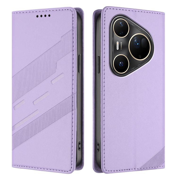 Funda de cuero retro con relieve para Huawei Pura 80 Pro Ultra (morado claro)