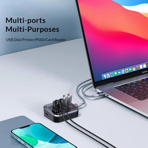 Concentrador de Acoplamiento Orico M3U3-4A 4 en 1 Tipo-C a USB 3.2 (Negro)