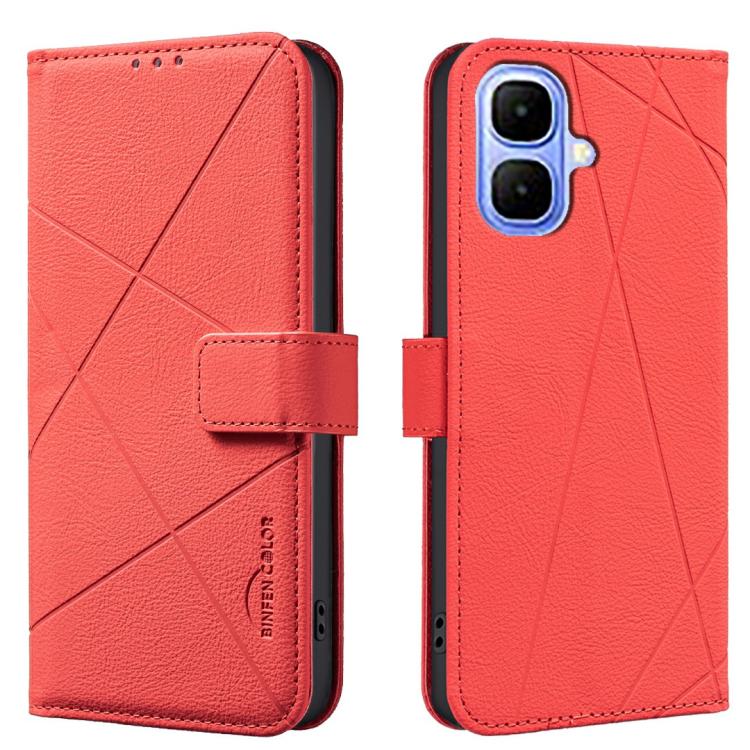 Funda de cuero RFID con patrón geométrico para Infinix Smart 10 4G (roja)