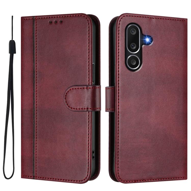 Funda de cuero retro con hebilla y empalme de línea para Samsung Galaxy M56 5G (rojo vino)