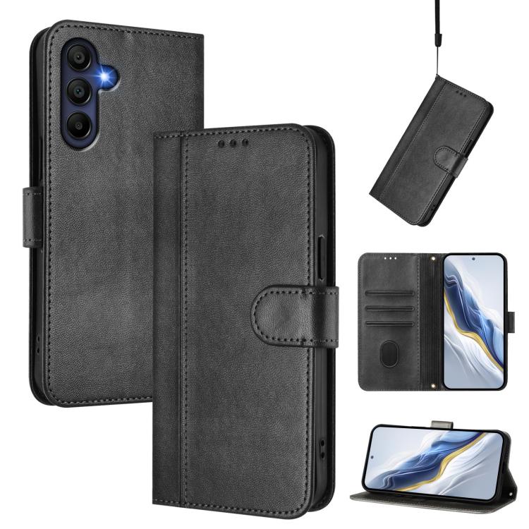 Funda de cuero retro con hebilla y empalme de línea para Samsung Galaxy A17 5G (negra)