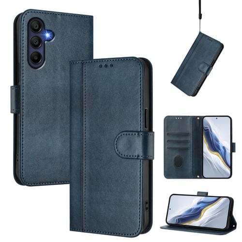 Funda de cuero retro con hebilla y empalme de línea para Samsung Galaxy A17 5G (azul oscuro)
