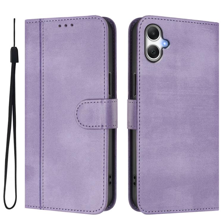 Funda de cuero retro con hebilla y empalme de líneas para Samsung Galaxy A07 4G (morado)
