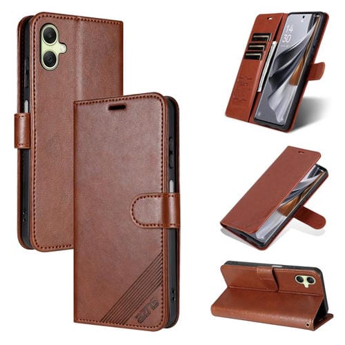 Funda de piel de oveja AZNS con tapa para Samsung Galaxy A07 4G (marrón)