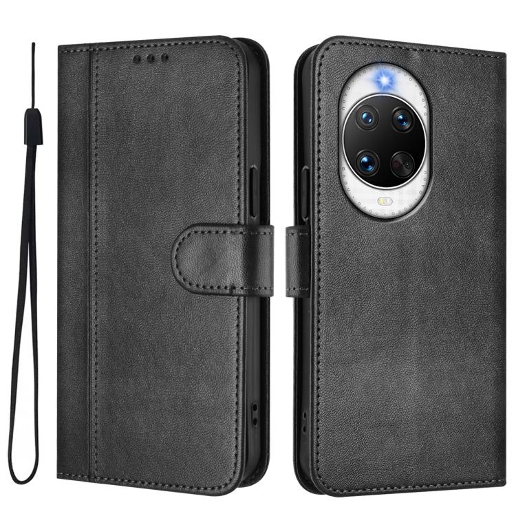 Funda de cuero retro con hebilla y empalme de línea para Huawei nova 14 Ultra (negra)