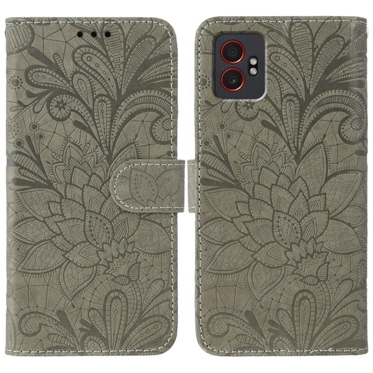 Funda de cuero con tapa y estampado floral para Samsung Galaxy XCover7 Pro (gris)