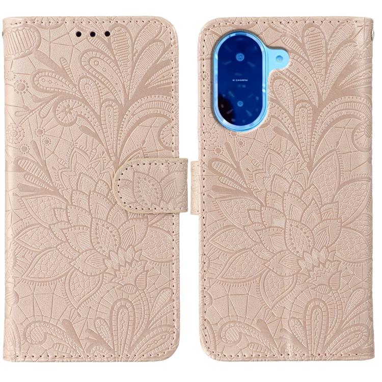 Funda de cuero con tapa y estampado floral para Redmi A5 4G (171,7 mm) / Poco C71 4G (oro rosa)