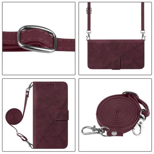 Funda de cuero con relieve 3D para TCL 605/60 SE (rojo vino)