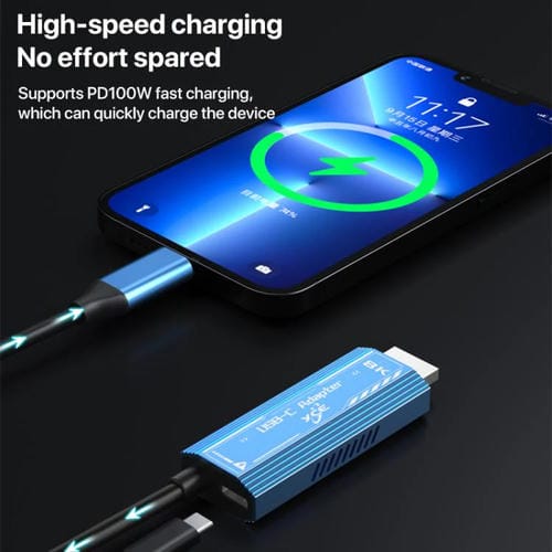 Cable adaptador YCE YCE-V286 Tipo-C a PD3.0 y HDMI 8K (Azul)