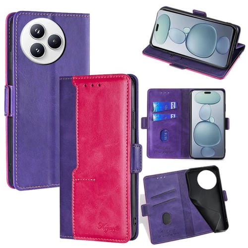 Funda de cuero con hebilla lateral en color de contraste para Xiaomi Civi 5 Pro 5G (morado y rojo rosa)