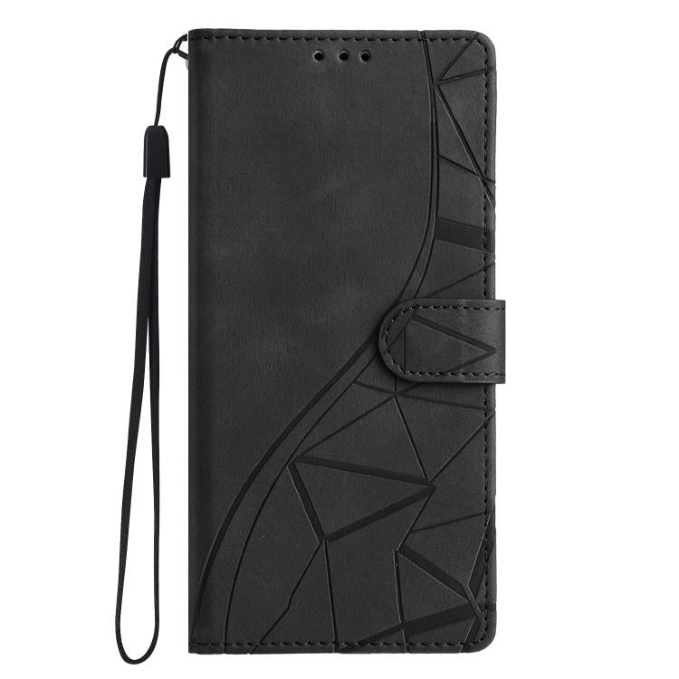 Funda de cuero con relieve de triángulos para Xiaomi Poco M7 Pro 5G (negra)